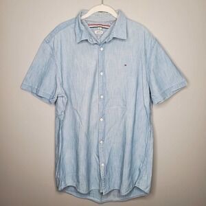 Tommy Hilfiger button up men's size XL New York fit blue short sleeve